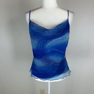 Cami Top Blouse L Y2K Cowl Drape Neck Silky Chiffon Fairy Mermaid Retro 2000s